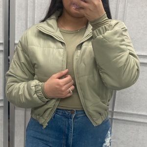 Puff jacket sweater zipper casual Sage womens